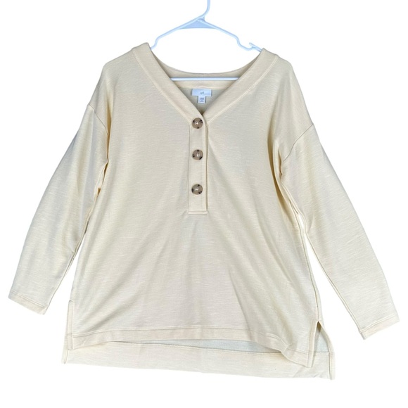 J Jill S Small Petites Pastel Yellow Pullover Top Button Comfort Cozy Casual - Picture 1 of 12
